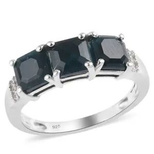 NWT TEAL GRANDIDIERITE & ZIRCON RING IN PLATINUM OVER STERLING SILVER SZ 7.0